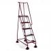 Slingsby Mobile 5 Tread Platform Steps With Full Handrail and Cup Feet 125Kg Capacity W380 x D280 x H1270mm (Platform) Red - 385143 47613SL