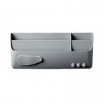 The photo shows an elegant grey Smart Accessory Box designed by Bi-Silque with magnetic capabilities, perfect for organizing dry erase board accessories. The sleek design and high-quality materials make it a must-have for any office or classroom setting.
