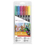 Tombow ABT Dual Brush Pen 2 Tips Dermatlogically Tested Assorted Colours (Pack 6) - ABT-6P-3 48714TW