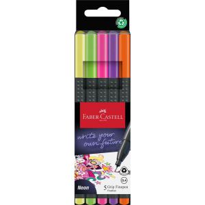 Faber-Castell Fibre-Tip Grip Pen 0.4mm Tip Assorted Neon 56 Recycled