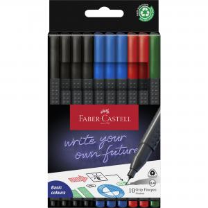 Faber-Castell Fibre-Tip Grip Pen 0.4mm Tip Assorted Colours Pack 10 -