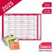 Sasco 2025 Original Year Wall Planner 915W x 610mmH With Wet Wipe Pen & Sticker Pack Board Mounted - 2410238 49650AC