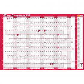 Sasco 2025 Super Compact Year Wall Planner 400W x 285Hmm With Wet Wipe Pen & Sticker Pack Unmounted - 2410241 49664AC