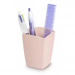 The photograph captures a sleek and modern CEP Mineral desk set in a vibrant pink color. The set includes a pencil pot, displaying a clean and organized arrangement of various office supplies. The CEP logo is subtly embossed on the front, adding a touch of sophistication. Perfect for any office space in need of tidiness and style.