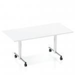 Dynamic Impulse 1600mm Flip Top Rectangular Table White Finish Silver Frame - I000713 50028DY