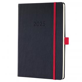 Conceptum Diary 2025 Approx A5 Week To View Hardcover Softwave Surface 148x213x30mm Black-Red 50245SG