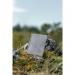 The photograph shows a Sigel Re-Up Notebook, with softcover made of coffee husks and pages made of cotton waste. It measures 140x200x10mm and features 100gsm ruled pages in a light grey color. The notebook is 100% vegan and has a total of 100 pages.