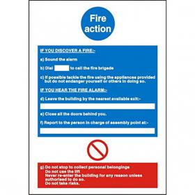 SECO Mandatory Safety Sign Fire Action Self Adhesive Vinyl 200 x 300mm - M011SAV-200X300 50856SS