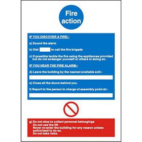 Seco Mandatory Safety Sign Fire Action Self Adhesive Vinyl 200 x 300mm - M011SAV-200X300 50856SS