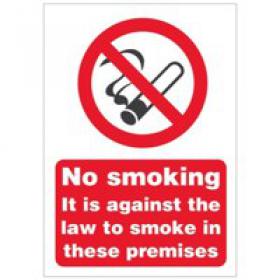 SECO Prohibition Safety Sign No Smoking It Is Against The Law To Smoke In These Premises A5 Self Adhesive Vinyl - SB003SAV-A5 50912SS