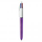Bic 4 Colours Shine Ballpoint Pen 1mm Tip 0.32mm Line Purple Barrel Black/Blue/Green/Red Ink (Pack 12) - 982876 54132BC