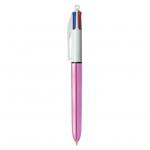 Bic 4 Colours Shine Ballpoint Pen 1mm Tip 0.32mm Line Pink Barrel Black/Blue/Green/Red Ink (Pack 12) - 982875 54146BC