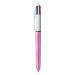 Bic 4 Colours Shine Ballpoint Pen 1mm Tip 0.32mm Line Pink Barrel BlackBlueGreenRed Ink (Pack 12) - 982875 