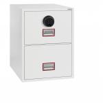 The Phoenix Filing Cabinets Phoenix World Class Vertical Fire File 2 Drawer Filing Cabinet with Fingerprint Lock - FS2272F features a sleek design and durable construction. The two drawers provide ample storage space for important documents, and the fingerprint lock adds an extra layer of security. The cabinets vibrant color adds a touch of modernity to any office space.