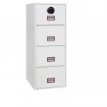 The photograph captures the sleek design and durability of the Phoenix World Class Vertical Fire File 4 Drawer Filing Cabinet. The fingerprint lock adds advanced security while the stylish Phoenix branding adds a professional touch. Perfect for organizing important documents in any office setting.