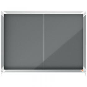 Nobo Premium Plus Grey Felt Lockable Noticeboard Display Case Sliding Door 8 x A4 925x668mm 1915336 54898AC