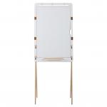 This image is a close-up of a sleek, black easel with smooth, straight lines. The easel stands tall, with a height of 685mm and a width of 1800mm, making it a substantial yet portable option. It features a sturdy, wide base with adjustable legs to ensure stability. The top of the easel holds a large, white flipchart pad, perfectly situated for presentations or brainstorming sessions. The overall design exudes professionalism and modernity, making it a great addition to any office or conference room.