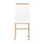 The photograph features a stylish and modern mobile easel, with a sleek white frame and a large magnetic writing surface measuring 750x1850mm. The easel is supported by an Archyi Angolo base, allowing for easy mobility and stability. Nearby, there is a stack of flipchart pads, providing ample writing space for group presentations or brainstorming sessions. The overall layout exudes professionalism and functionality, making it perfect for use in any office or meeting room setting.