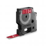 This photo features the Newell Brands Dymo Label Maker with D1 Label Tape in white on a vibrant red background. The label tape is durable, measuring 12mmx3m, and is perfect for organizing and labeling various items.