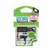 The photograph shows a compact, handheld Dymo Label Maker by Newell Brands. It is pictured with a durable 12mmx3m Dymo D1 label tape in white on black. The label maker features easy-to-use buttons and a clear display screen. Perfect for labeling items around the home or office.