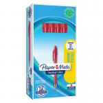 The photograph captures a pack of 12 red Paper Mate Flexgrip Ultra Retractable Ballpoint Pens by Newell Brands. The pens have a 1.0mm tip and leave a precise 0.5mm line on paper. The sleek design and retractable feature make them convenient for everyday use. The pens are arranged neatly in a row, with their smooth bodies and comfortable rubber grips visible. The bold red color stands out, adding a touch of vibrancy to any workspace. Overall, the photograph showcases a practical and reliable writing tool for any writing task.