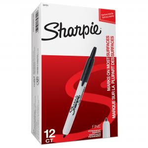 Sharpie Retractable Permanent Marker Fine Tip 1mm Line Black Pack 12 -