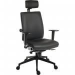 Teknik Office Ergo Plus Ergonomic Executive Operator PU Office Chair With Headrest and Apex Adjustable Arms and Ultra Base Black - Certified For 24 Ho