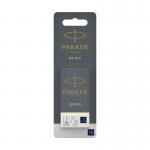 The picture shows a pack of five Parker Quink ink refill cartridges for fountain pens. The cartridges are blue-black in color and are made by Newell Brands.