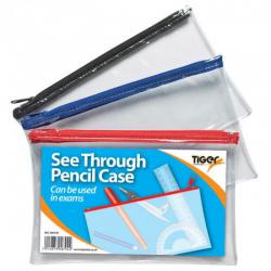 Tiger Clear Exam Pencil Case Assorted Pack of 12