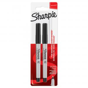 Sharpie Permanent Marker Ultra Fine Tip 0.5mm Line Black Pack 2 -