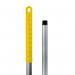 The picture shows a shiny, yellow aluminium mop handle with the brand name ValueX printed on it, specifically the model PS8043 57049TC. It is designed for use with socket mops and appears to be of high quality.