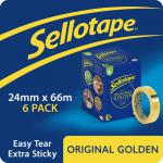 Sellotape Original Golden Tape Easy Tear Extra Sticky 24mmx66m Case 72 Rolls (12 x 6 Pack) - 2974501 12X6 57056HK