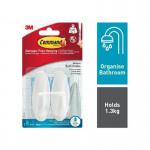 3M Command Medium Bath Oval Hooks With Command Adhesive Strips White (Pack 2) - 7100119054 57091MM