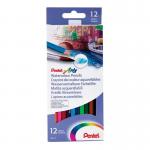Pentel Arts Watercolour Pencil Set with Anti roll Barrel Assorted Colours (Pack 12) - CB9-12U 58393PE