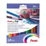 Pentel Arts Watercolour Pencil Set with Anti Roll Barrel Assorted Colours (Pack 24) - CB9-24U 58400PE