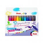 Pentel Arts Ultra Washable Ink Felt Tip Colouring Pens Broad Assorted Colours (Pack 12) - SCS3E-12 58477PE
