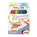 Pentel Arts Ultra Washable Felt Tip Colouring Pens Medium Assorted (Pack 12) - SCS2E-12 58484PE