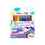 Pentel Arts Ultra Washable Felt Tip Colouring Pens Broad Assorted (Pack 8) - SCS3E-8 58491PE