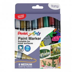 Pentel Paint Marker Medium Bullet Tip Assorted Metallic Colours Pack 8