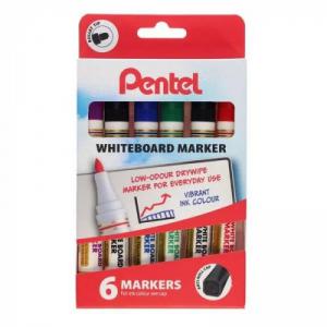 Pentel Everyday Whiteboard Marker 6-piece Cardboard Wallet Assorted