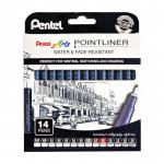 Pentel Arts Pointliner 11 Size Tips plus 2.0mm & 0.3mm Caligraphy Pens in Black & 0.5mm in Grey Sepia and Sanguine Ink (Pack 14) - YS20P-14 58596PE