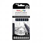 Pentel Arts Pointliner Assorted Size Tips - 0.03mm 0.05mm 0.1mm 0.2mm 0.3mm 0.4mm 0.5mm 0.8mm - Black in Cardboard Pack (Pack 8) - YS20P-8 58603PE