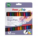 Pentel Arts Brush Sign Pen Assorted Original Colours (Pack 12) - YSES15C12-M 58617PE