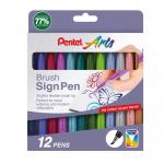 Pentel Arts Brush Sign Pen Assorted NEW Trend Colours (Pack 12) - YSES15C12NEW 58624PE