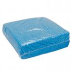 The image features a pack of 50 blue folded cleaning cloths, each measuring 480x360mm, from ValueX. The cloths are neatly stacked and ready for use, perfect for any cleaning task.