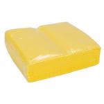 The image shows a yellow folded cleaning cloth from ValueX, measuring 480x360mm, packaged in a pack of 50. The cloth is made for cleaning and wiping and is part of the ValueX Cloths and Wipes line.