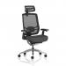 The black fabric seat of this dynamic mesh back chair provides optimal comfort and support, while the headrest adds additional ergonomic features. The sleek black mesh back offers modern style and improved airflow.