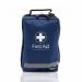 The photograph shows a blue bag with the brand Crest Medical First Aid printed on it and a blue dot in the center. Inside the bag, there is a first aid kit with essential items, designed specifically for sports use. The kit appears to be compact and lightweight, making it convenient for on-the-go situations.