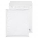 The photo shows a stack of white, padded envelopes with a peel and seal closure. The envelopes are lined with bubble padding for extra protection. Each envelope is 260x220mm and made with 90gsm paper. The pack includes 100 envelopes.