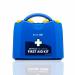 The picture shows a compact, well-stocked First-Aid kit by Crest Medical. It has a blue dot design and is suitable for HSE and PGB Catering, with enough supplies for 1-20 people.